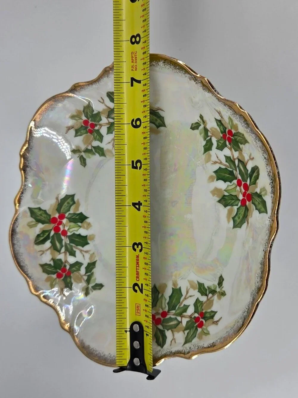 VTG 1950s Ucagco Holly Berry Lusterware Iridescent Pedestal Dish 8